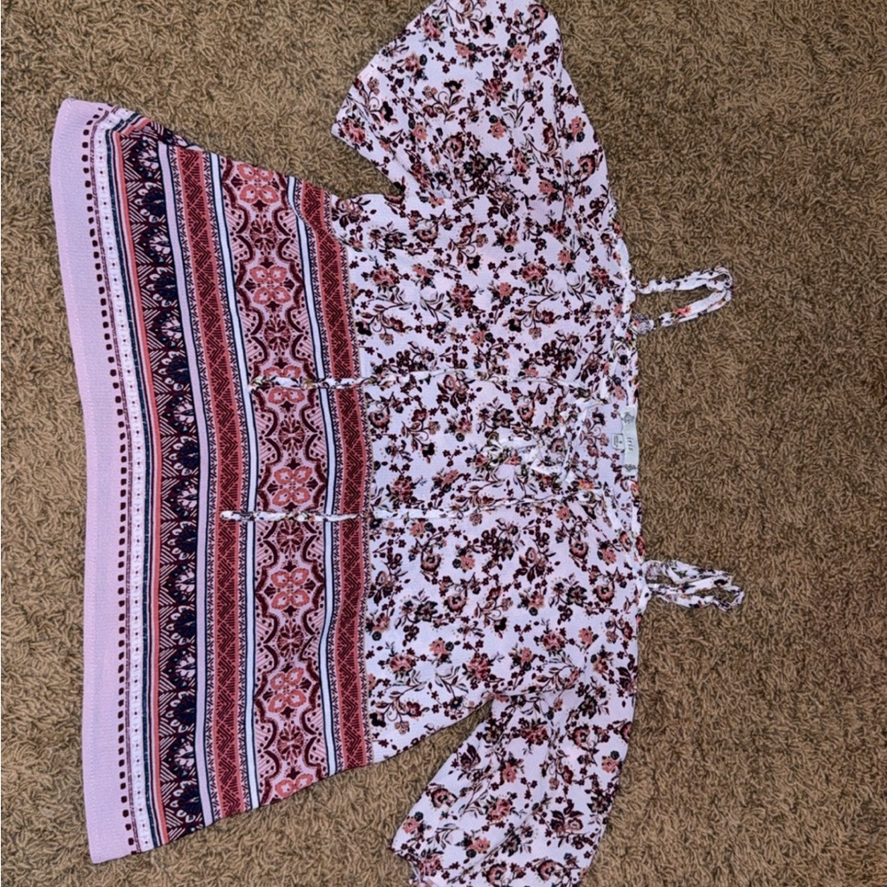Floral and Striped Off-Shoulder Dress